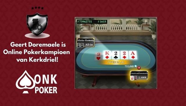 Geert Doremaele wint Online Pokerkampioenschap van Kerkdriel