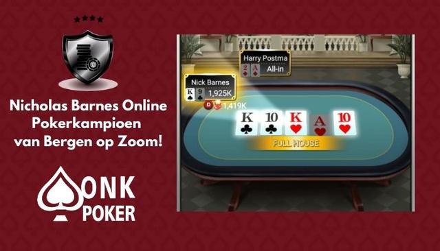 Nicholas Barnes wint Online Pokerkampioenschap van Bergen op Zoom