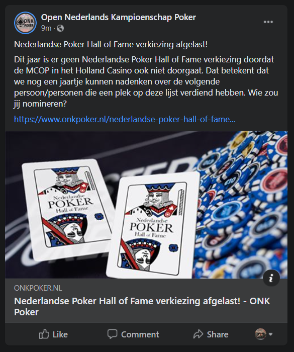 Nederlandse Poker Hall of fame afgelast