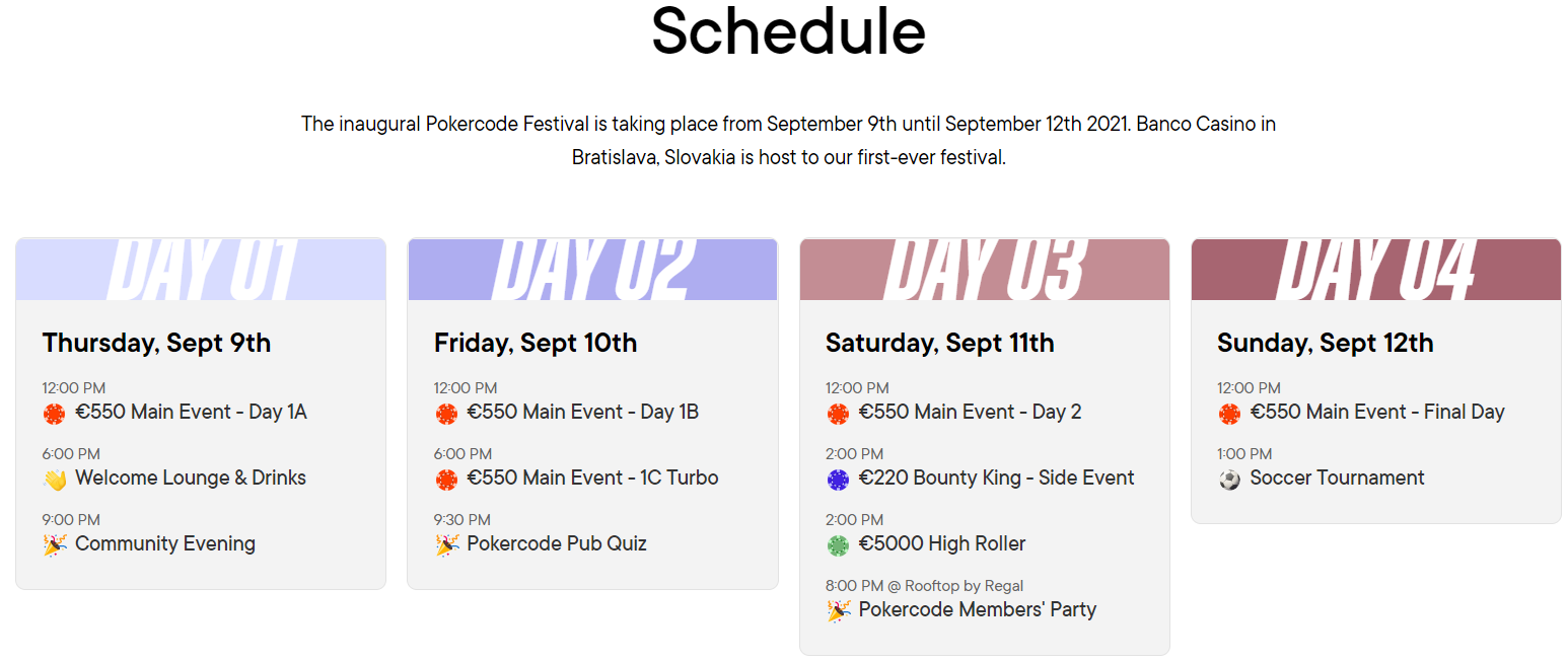 Pokercode Festival Schedule